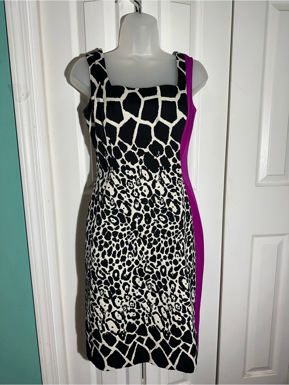Rickie Freeman for Teri Jon Animal Print Sheath Dress Sz 4 Colorblock  AA25